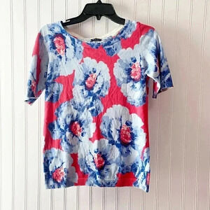 Talbots Floral Knitted Scoop Neck Short Sleeve TOP